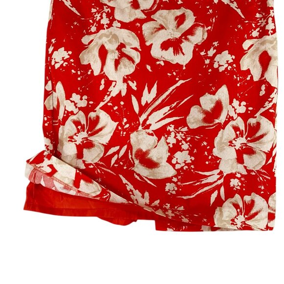Red Floral Pencil Skirt Above Knee Boho Buttons Back Slit Beige Size 8 LOFT - Picture 5 of 12